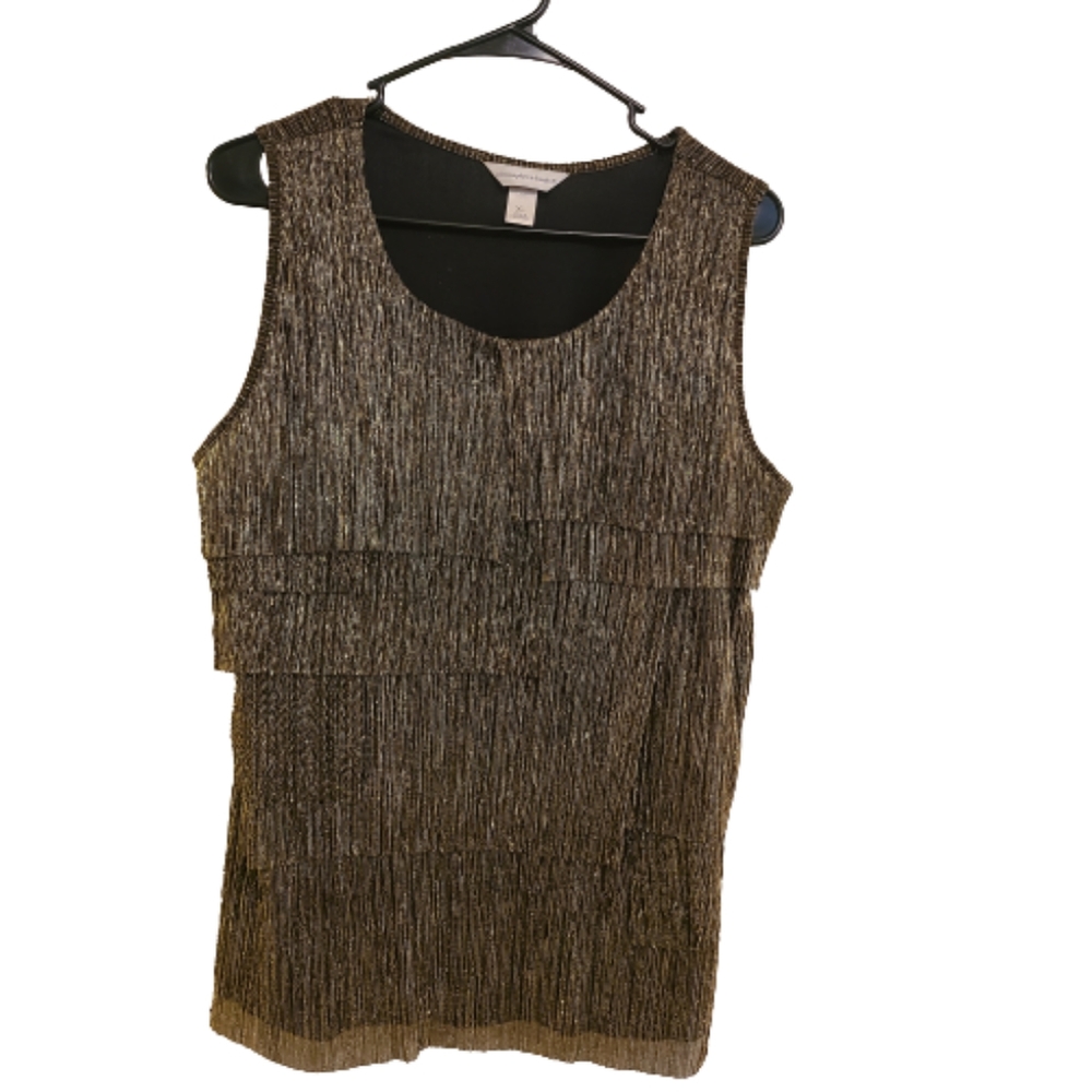 NWOT Christopher & Banks Gold Shimmer Metallic & Black Layered Sleeveless Blouse